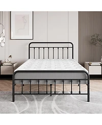 flynama Full Size Victorian Metal Bed Frame Headboard Footboard Storage