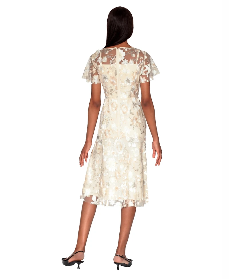 White Tie by Shani Women's Embroidered Boat Neck Polyester Midi Dress