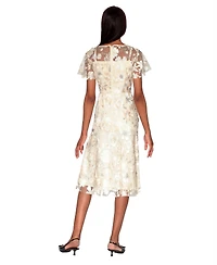 White Tie by Shani Women's Embroidered Boat Neck Polyester Midi Dress