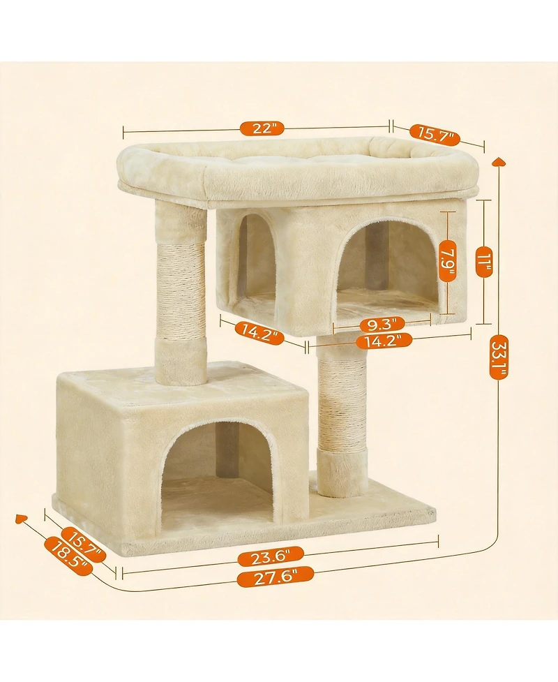 Aronkl Cat Tree Tower With Large Perch 2 Caves Scratching Posts Sturdy Stable