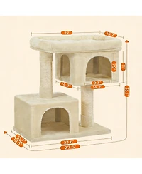 Aronkl Cat Tree Tower With Large Perch 2 Caves Scratching Posts Sturdy Stable