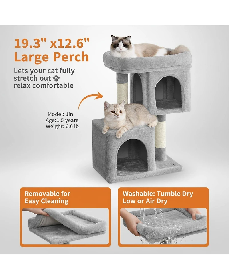 Aronkl 33.1-inch Cat Tree Tower with Large Perch 2 Caves Scratching Posts Sturdy Stable