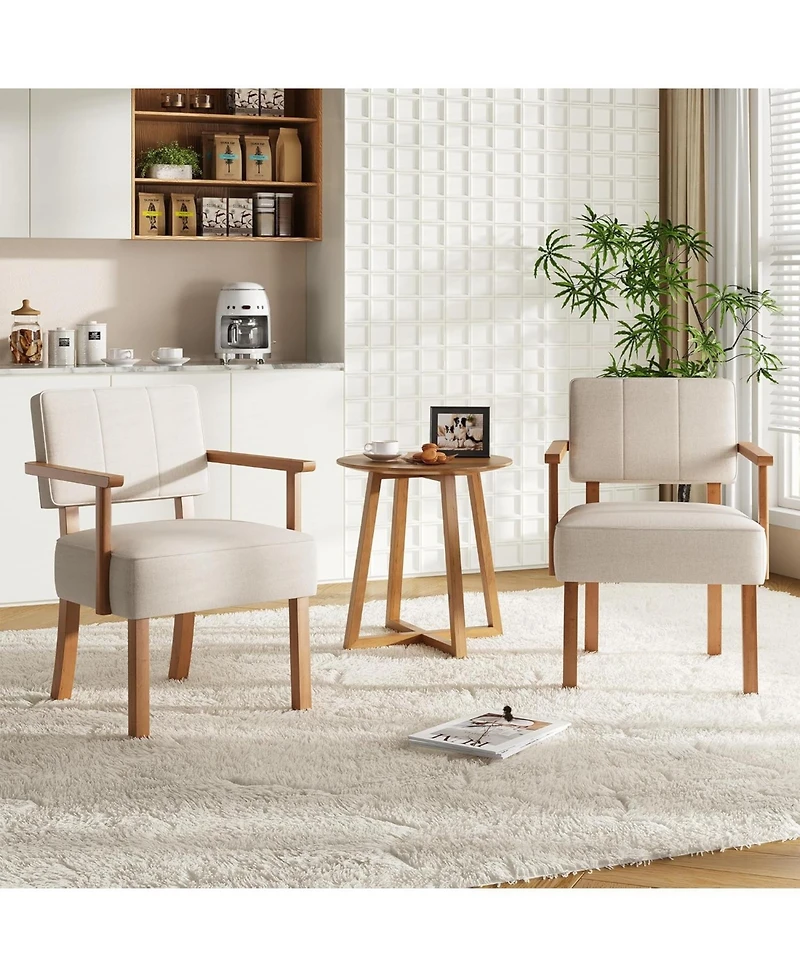 gaomon Set of 2 Mid Century Modern Accent Chairs, Linen Fabric Armchairs with Vertical Tufted Back, Upholstered Reading Lounge Chair