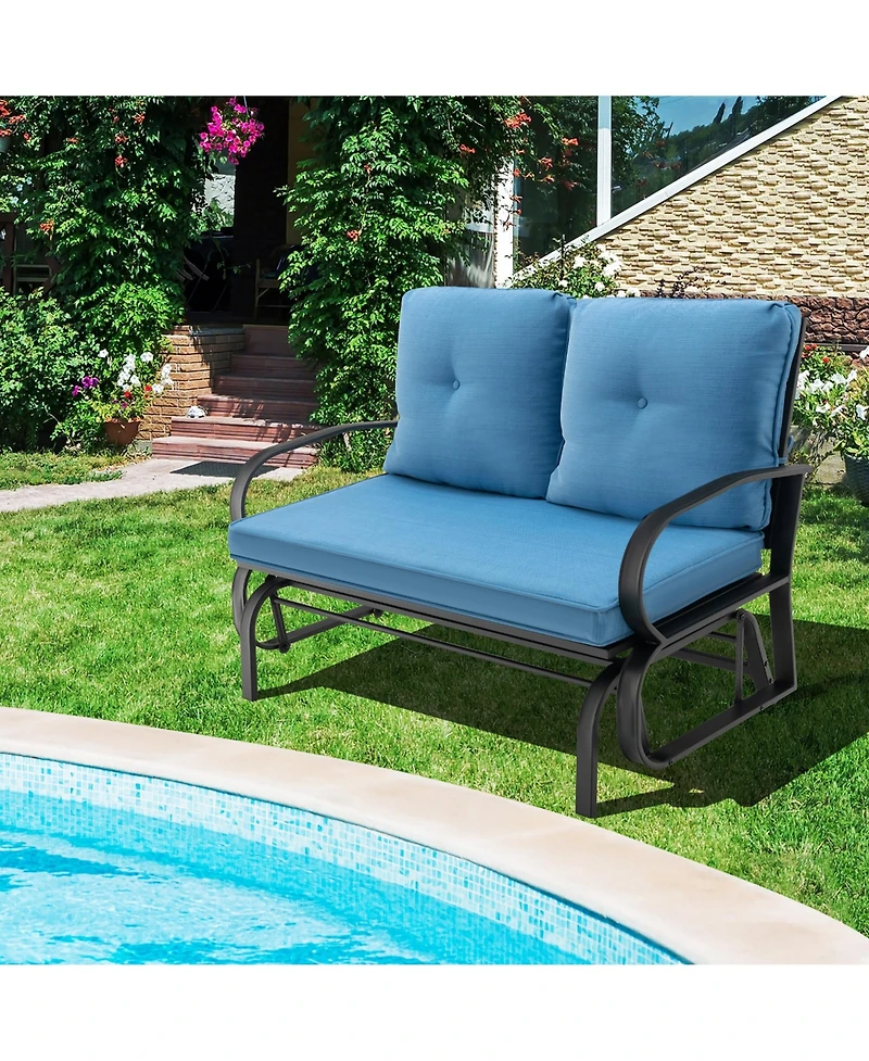 Gymax 2-Person Outdoor Patio Glider Bench Swing Seat w/ and Back Cushions Brick