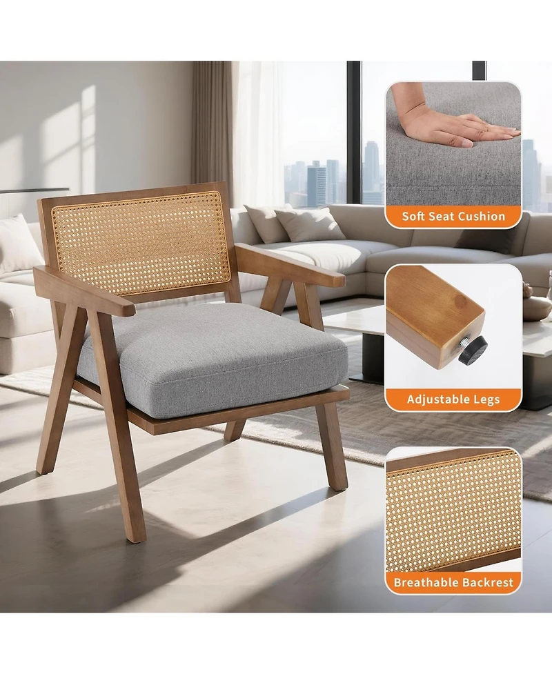 gaomon Mid-Century Farmhouse Accent Chair with Rattan Back
