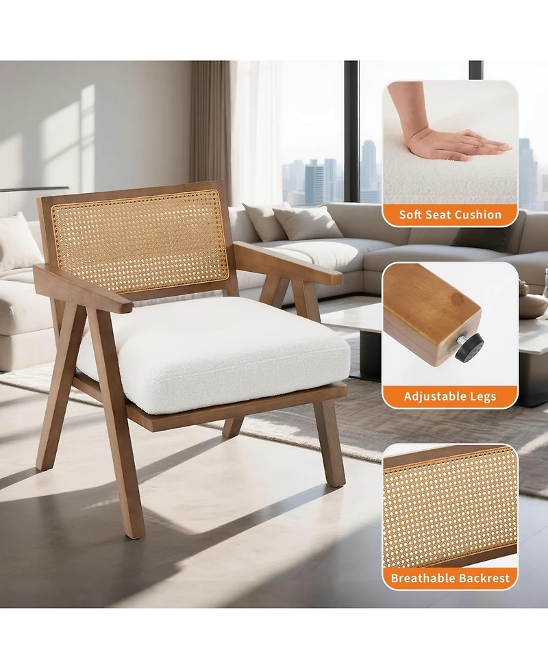 gaomon Mid-Century Farmhouse Accent Chair with Rattan