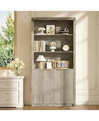 gaomon Tall Book Shelf and Bookcase, with Drawer Doors, Farmhouse Case Storage, Wood Storage Cabinet 5 Tier Display