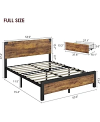 gaomon Full Bed Frame with 4 Storage Drawers, Heavy Duty Metal Platform & Wood Headboard, No Box Spring