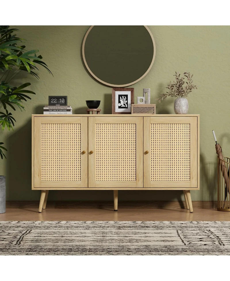 gaomon Buffet Storage Cabinet, 47.2" Rattan Sideboard with Adjustable Shelves, Modern Coffee Bar Credenza for Kitchen, Living Room, Entryway, Din