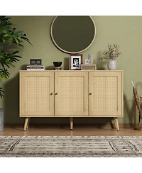 gaomon Buffet Storage Cabinet, 47.2" Rattan Sideboard with Adjustable Shelves, Modern Coffee Bar Credenza for Kitchen, Living Room, Entryway, Din