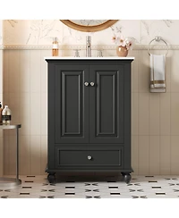 Sillysis 24 Inch Bathroom Vanity with Ceramic Sink, Soft-Close Doors, Adjustable Shelf and Drawer Organizer for Small Spaces