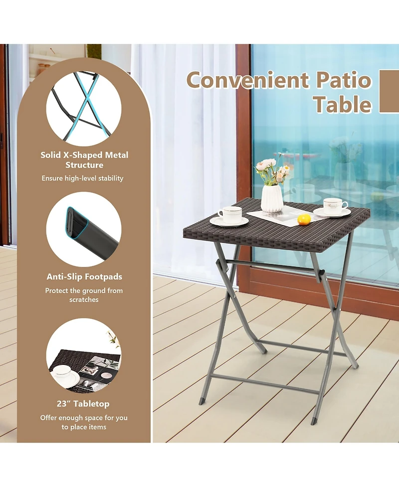 Gymax 3PCS Patio Bistro Set Folding Wicker Chairs and Table Outdoor Patio Furniture Set