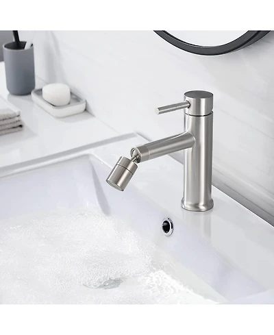 Busdays Brushed Nickle Bathroom Faucet for 2 Mode Faucet for Bathroom Sink with 360degree(s) Rotating Aerator