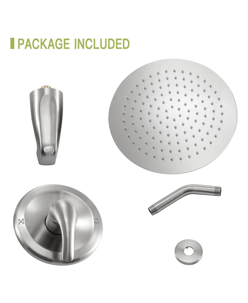 Busdays 10" Round Rain Shower Head Systems with Waterfall Tub Spout, Brushed Nickel,Wall Mounted shower