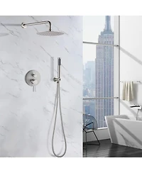Busdays Wall Mounted Round Shower Combo Set with 10" Rain Shower head and Handheld Shower Head Set with Pressure Balancing Valve
