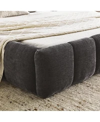 flynama Queen Size Grounded Upholstered Bed Thick Chenille Fabric Solid Frame