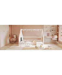 flynama Full Size Wood House Bed Window Fence