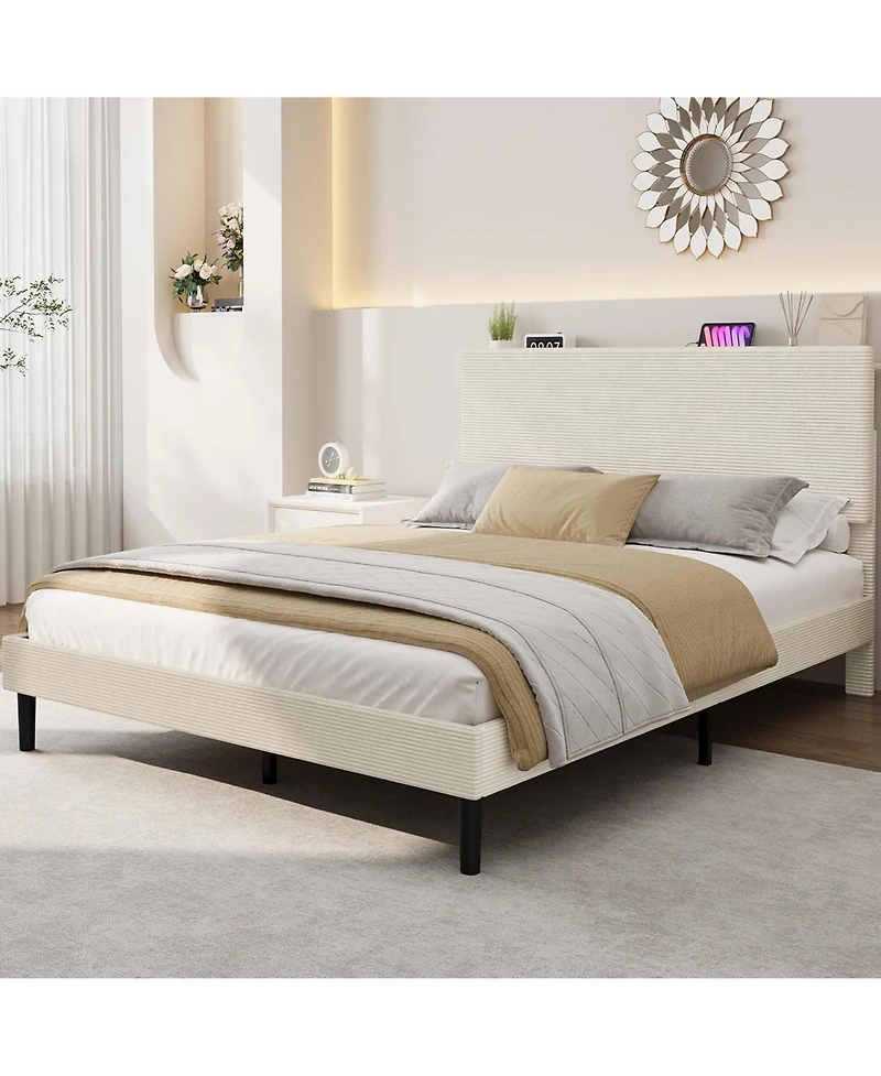 gaomon Corduroy Mdf Bedhead Storage Soft Package Bed, Spacious Storage, Comfortable Mattress