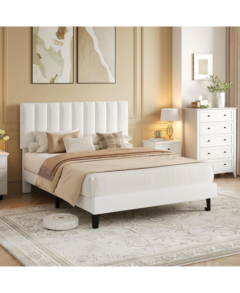gaomon Iron Mdf Vertical Pattern Soft Bag Basic Bed, Upholstered Bed Frame, Stylish Design, Comfortable Mattress