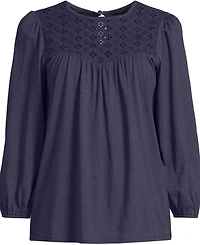 Lands' End Women's 3/4 Sleeve Eyelet Mix Flowy Top