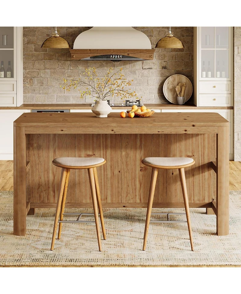 Tribesigns 63-Inch Solid Wood Kitchen Island with Storage Shelves, Farmhouse Island Table with Seating, Counter Height Bar Table