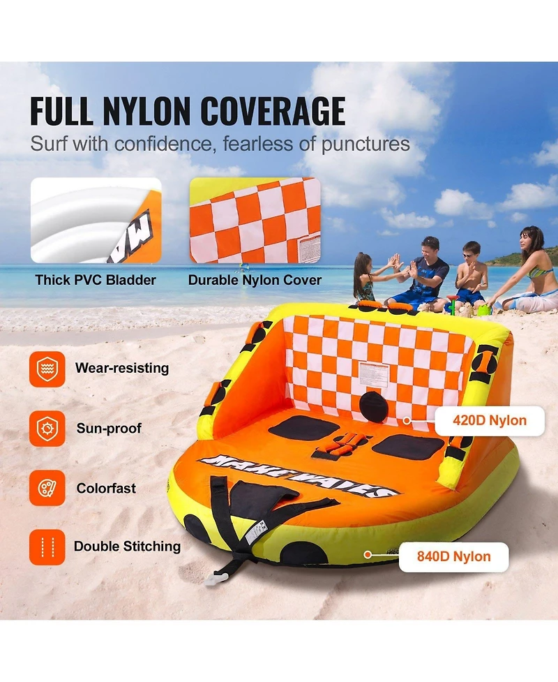 Mecale 1-2 Rider Towable Boat Tube with Backrest and Nylon Cover