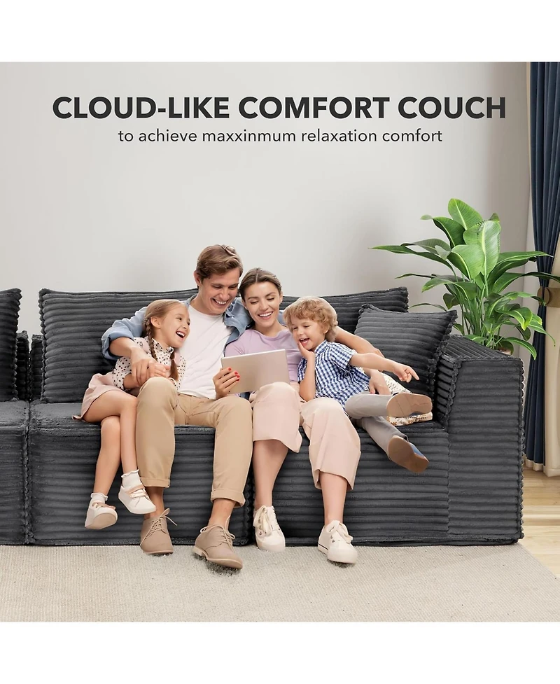 gaomon 107" Modular Sectional Cloud Couch for Living Room,Deep Seat Boneless Couch,Convertible Sofas with Ottomans,No Assembly Compression Sofas