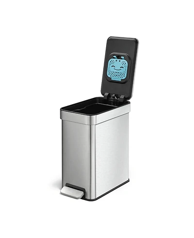 Home Zone Living 3 Gallon Slim Stainless Steel Trash Can with CleanAura Odor Control and Soft Close Lid, Silver