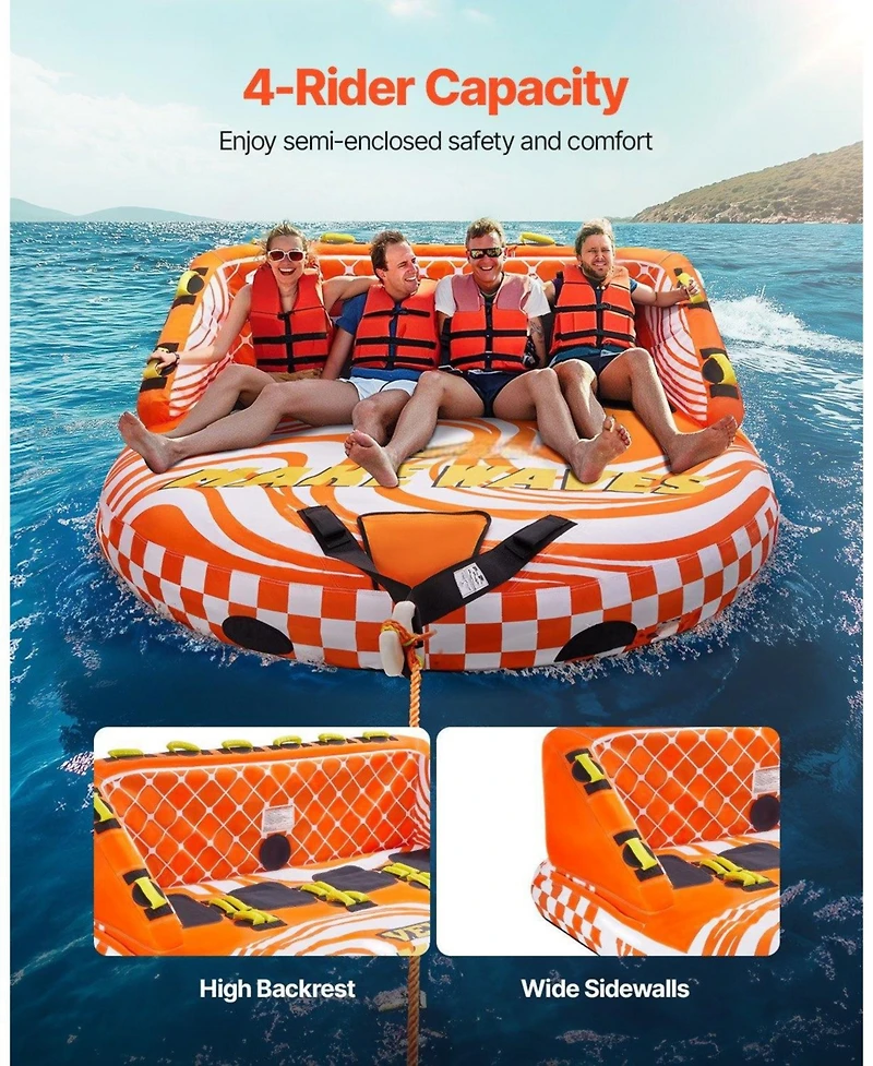 Mecale 1-4 Rider Towable Boat Tube with Nylon Cover and 22 Handles