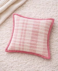 Vibhsa Soft Plaid Blue Textured Velvet Flange Decorative Pillow, 20" x 20"