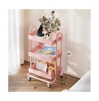 Gouun 3-Tier Metal Rolling Utility Cart with Wheels Mobile Storage Organizer Trolley