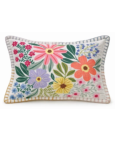 Vibhsa Backyard Garden Floral Embroidered Lumbar Decorative Pillow, 14" x 20"