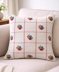 Vibhsa Daisy Checkerboard Handwoven Floral Check Decorative Pillow, 20" x 20"