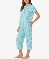 Cuddl Duds Women's Short-Sleeve Top and Cropped Pajama Pants, 2-Piece Set