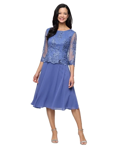 Alex Evenings Women's Embroidered Boat Neck Midi Dress
