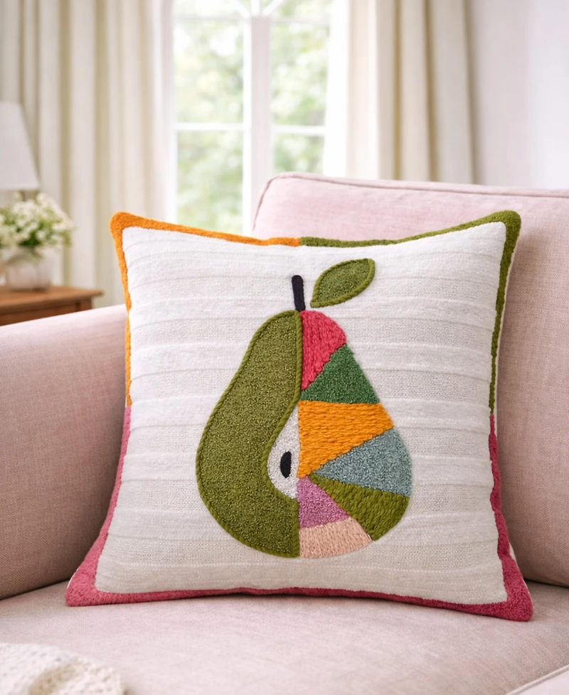 Vibhsa Dear Pear Textured Stripe Embroidered Decorative Pillow, 20" x 20"