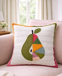 Vibhsa Dear Pear Textured Stripe Embroidered Decorative Pillow, 20" x 20"