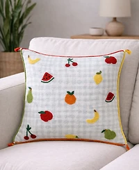 Vibhsa Tiny Fruits Spring Plaid Embroidered Decorative Pillow, 20" x 20"