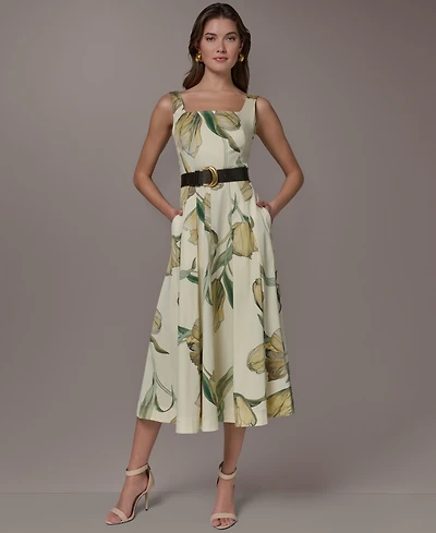 Donna Karan New York Petite Square-Neck Printed Dress