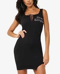 True Religion Women's Crystal Lace Up Seamless Mini Dress