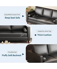 gaomon Leather Sofa for Living Room, Mid-Century Modern Couch with Deep Seats, Faux Couch, 3 Seat Removable Cover