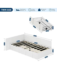 gaomon Twin daybed with 2 storage drawers, Corner Bed frame Extended headboard and Rails, Velvet Upholstered Sofa