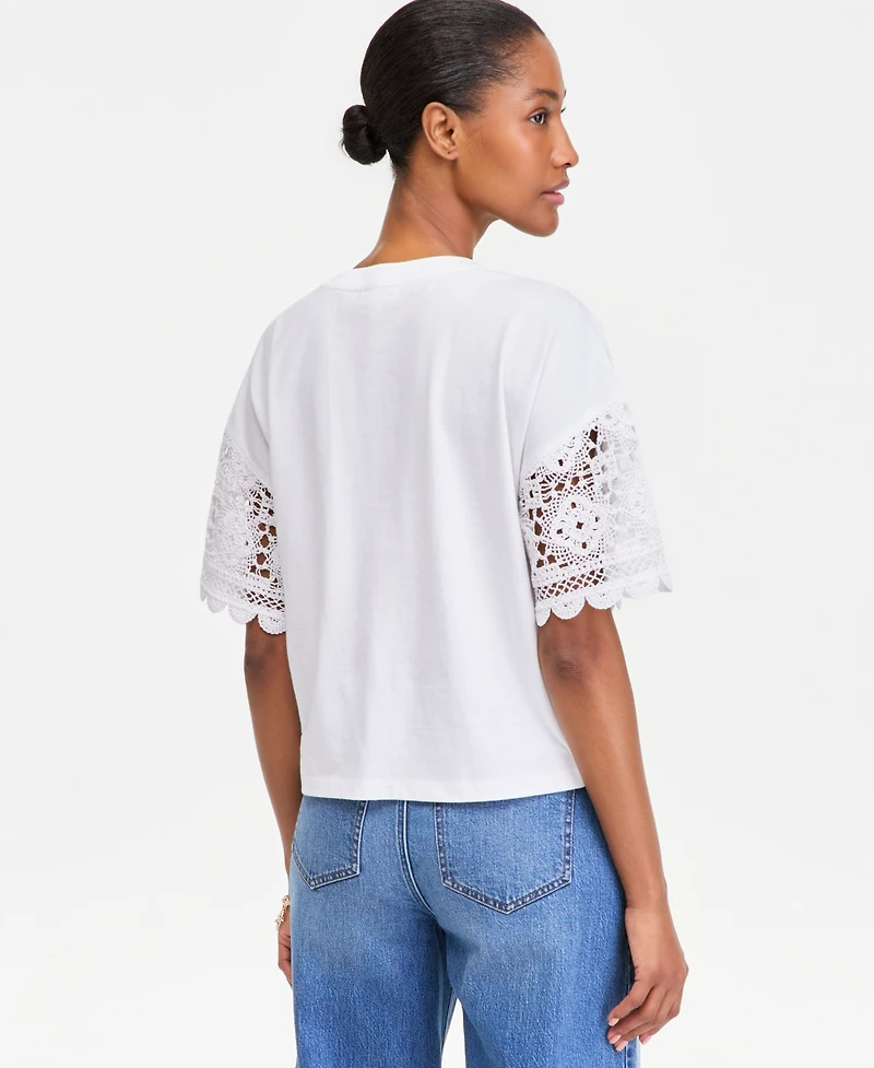 On 34th Women's Crochet-Sleeve Jersey T-Shirt, Macy's Exclusive