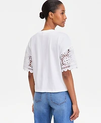 On 34th Women's Crochet-Sleeve Jersey T-Shirt, Macy's Exclusive
