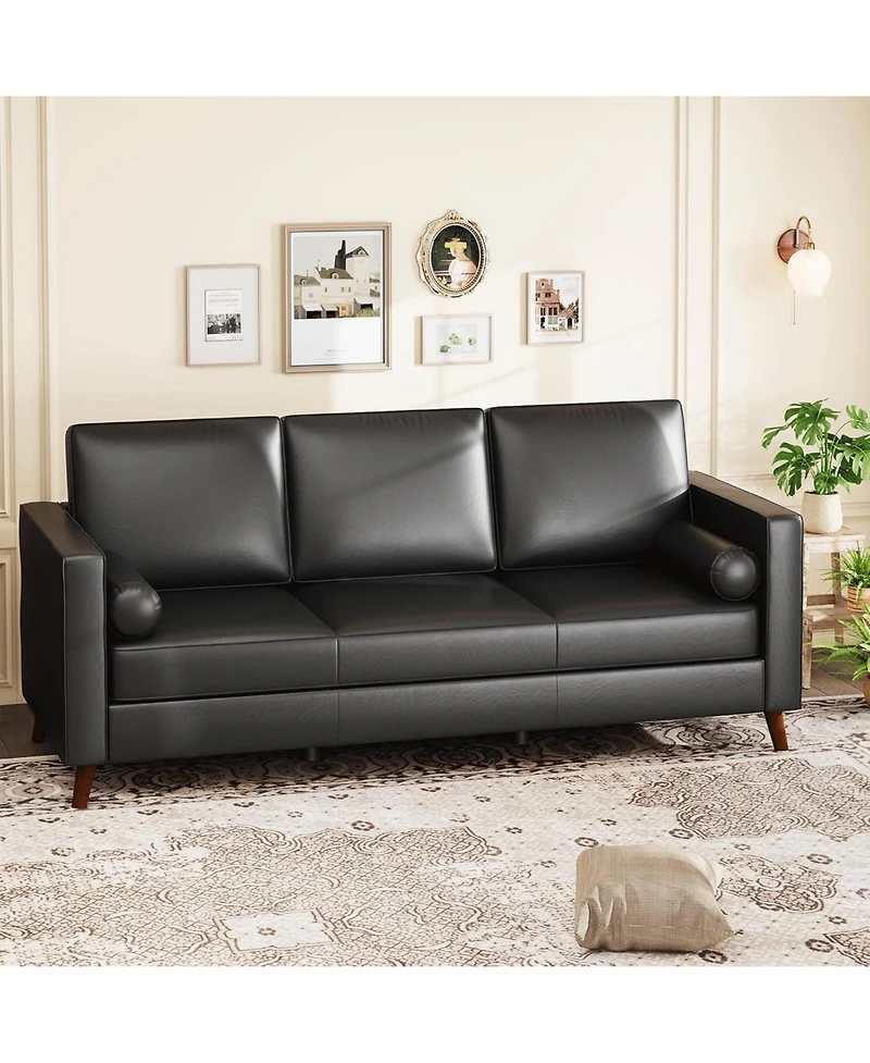 gaomon 86" Faux Leather Sofa, Mid Century Modern Deep Seat Couch, Couch with Upholstered Cushion and Removable Cover.