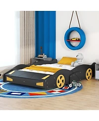 flynama Race Car Shaped Platform Bed Wheels Storage Pine Wood Mdf
