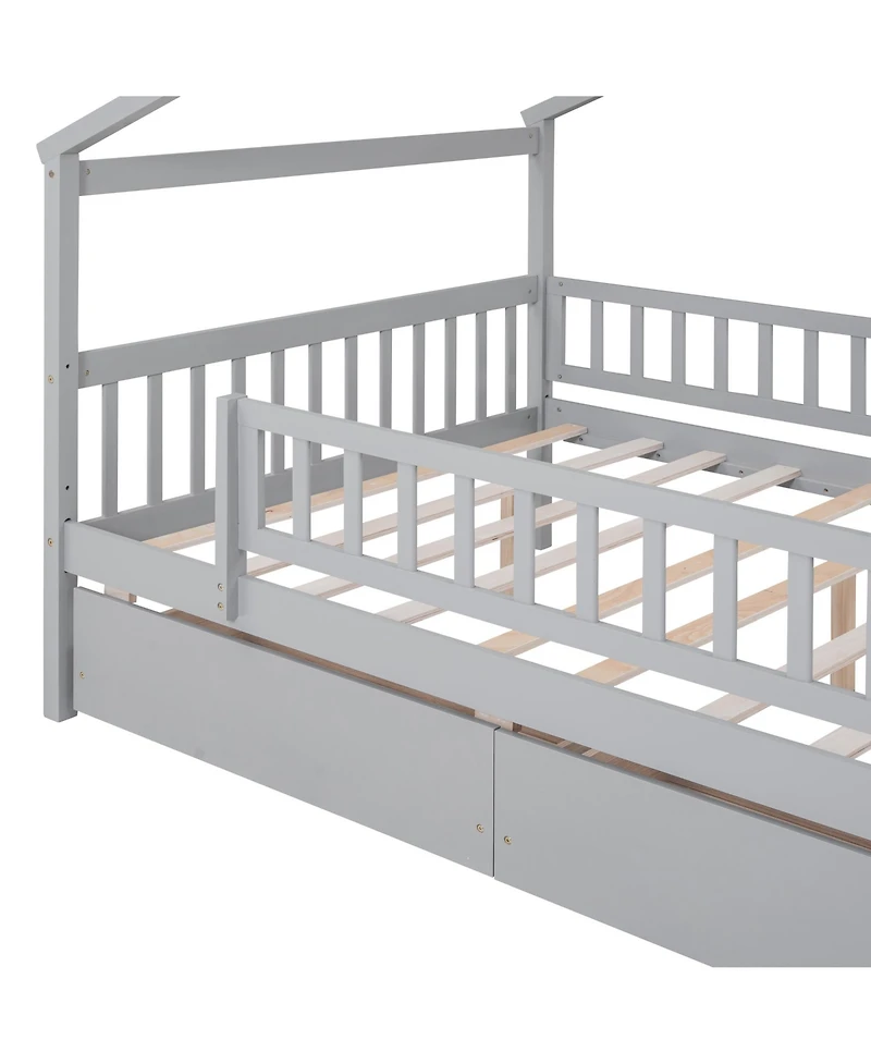 flynama Wooden House Bed Two Drawers