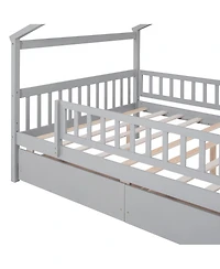 flynama Wooden House Bed Two Drawers