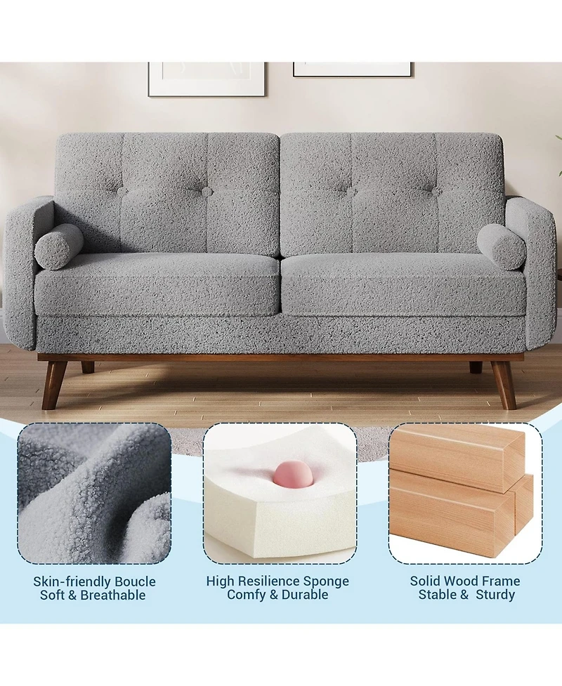 gaomon 65" Mid-Century Loveseat Sofa, Deep Seat Linen Upholstered 2-Seater Couch