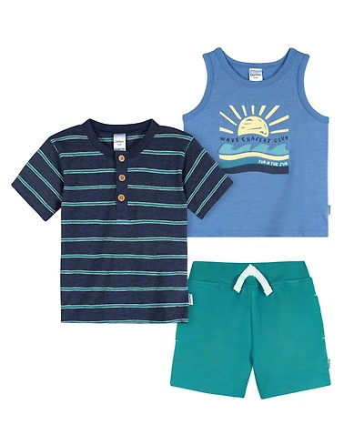 Gerber Baby Boys 3-Piece T-Shirts and Shorts, Stars Stripes, 18 Months
